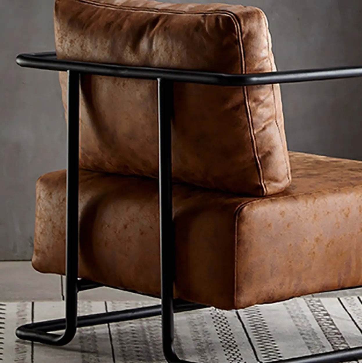 Modern Brown Leather Lounge Chair with Arms