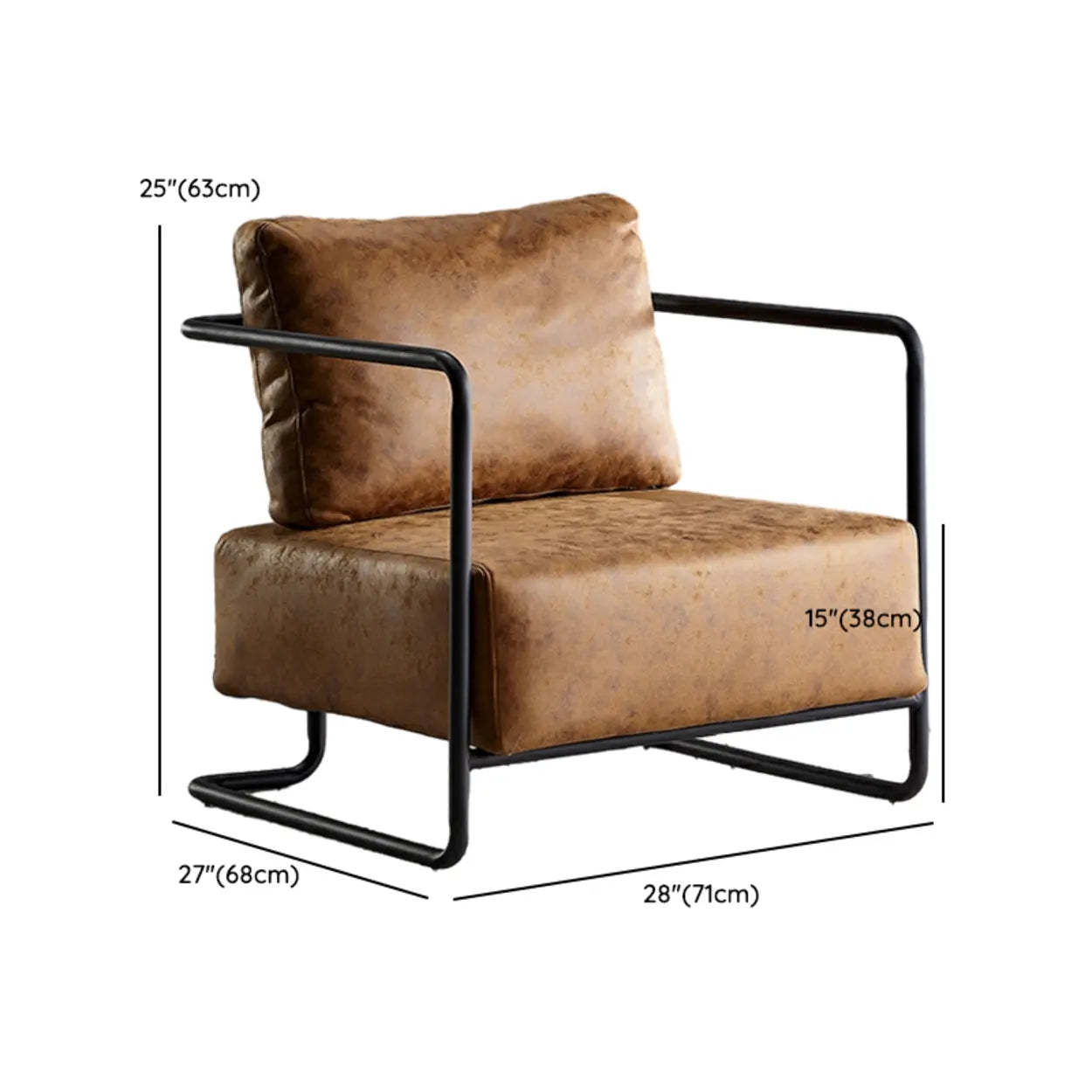 Modern Brown Leather Lounge Chair with Arms