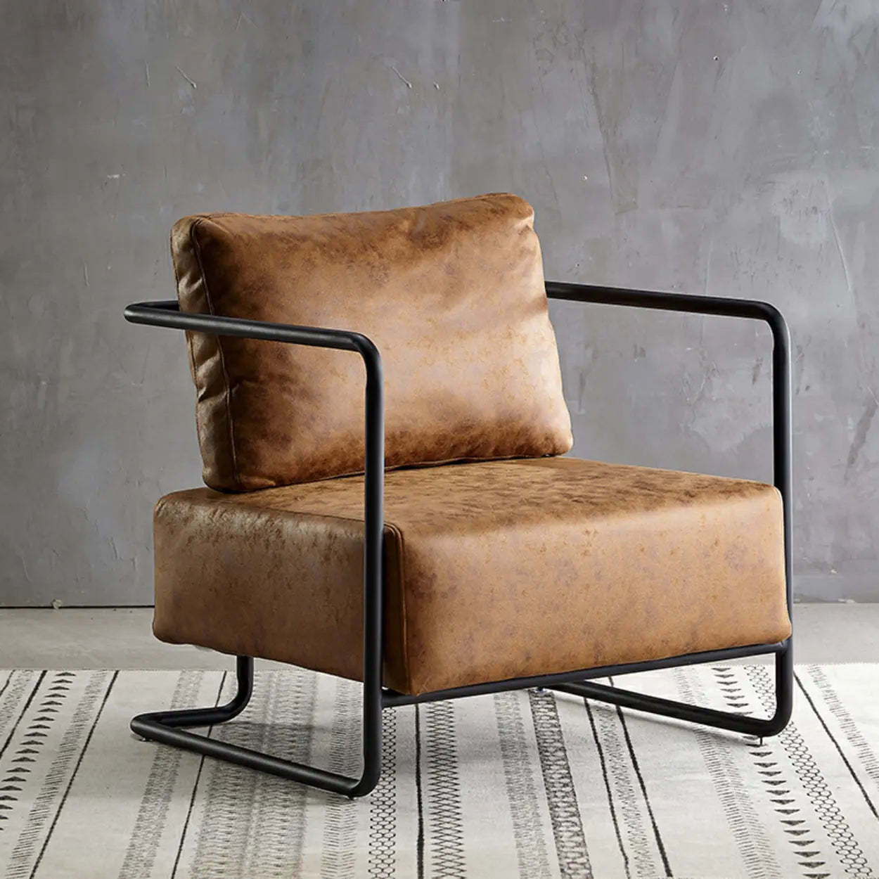 Modern Brown Leather Lounge Chair with Arms — Black / Leather