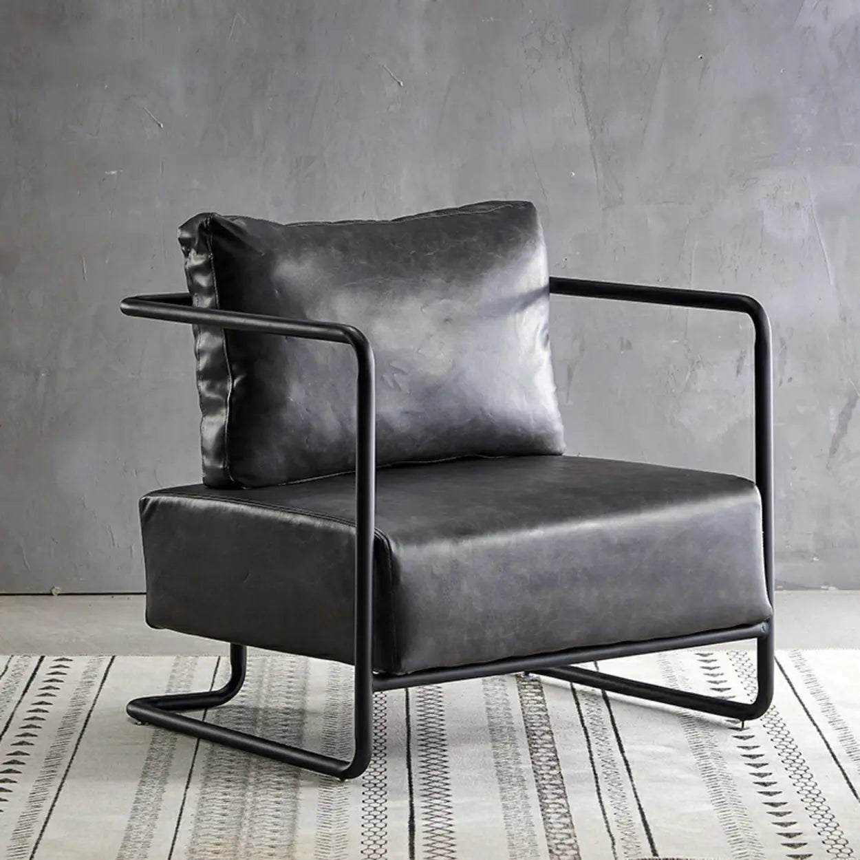 Modern Brown Leather Lounge Chair with Arms — Gray / Leather