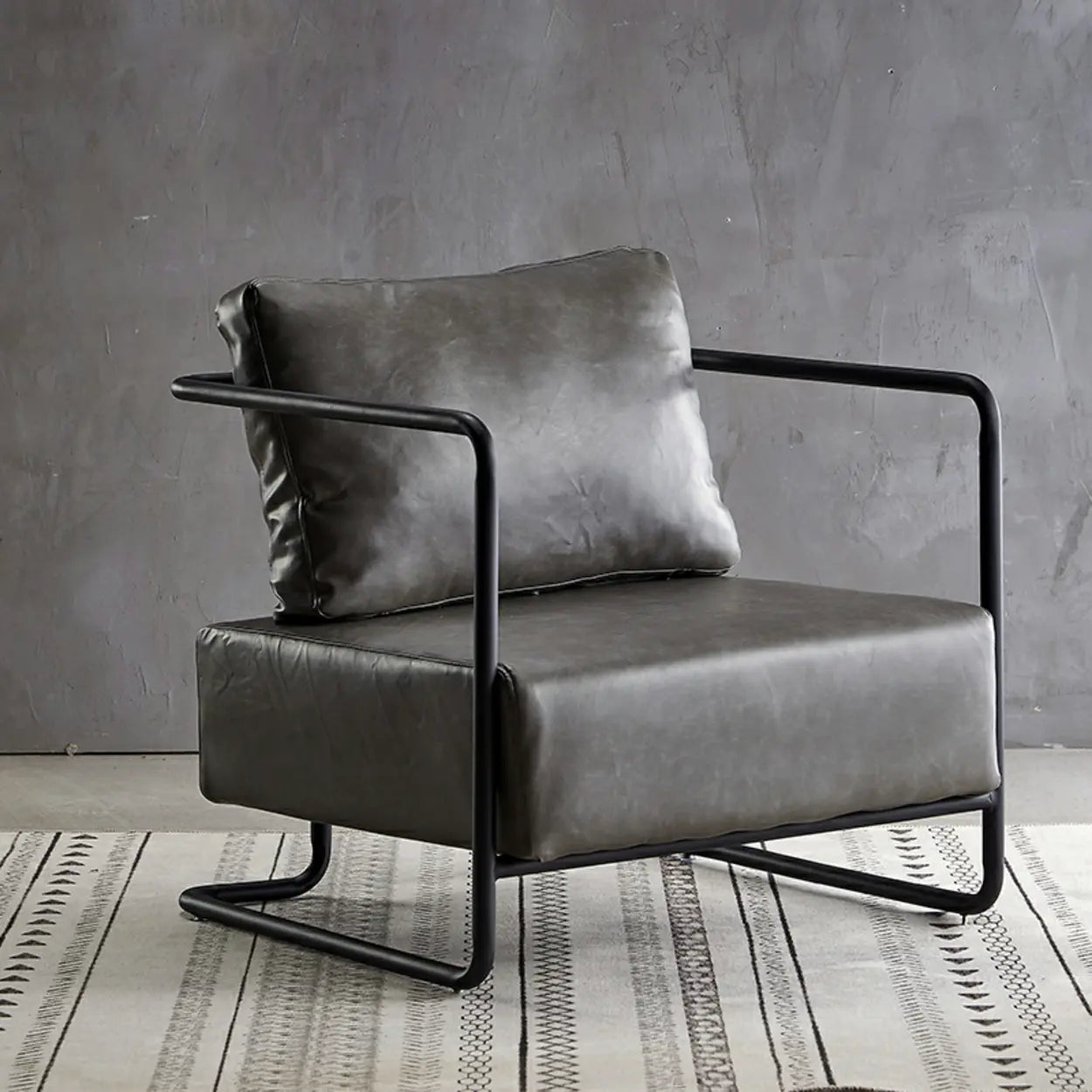 Modern Brown Leather Lounge Chair with Arms — Brown / Tech Cloth