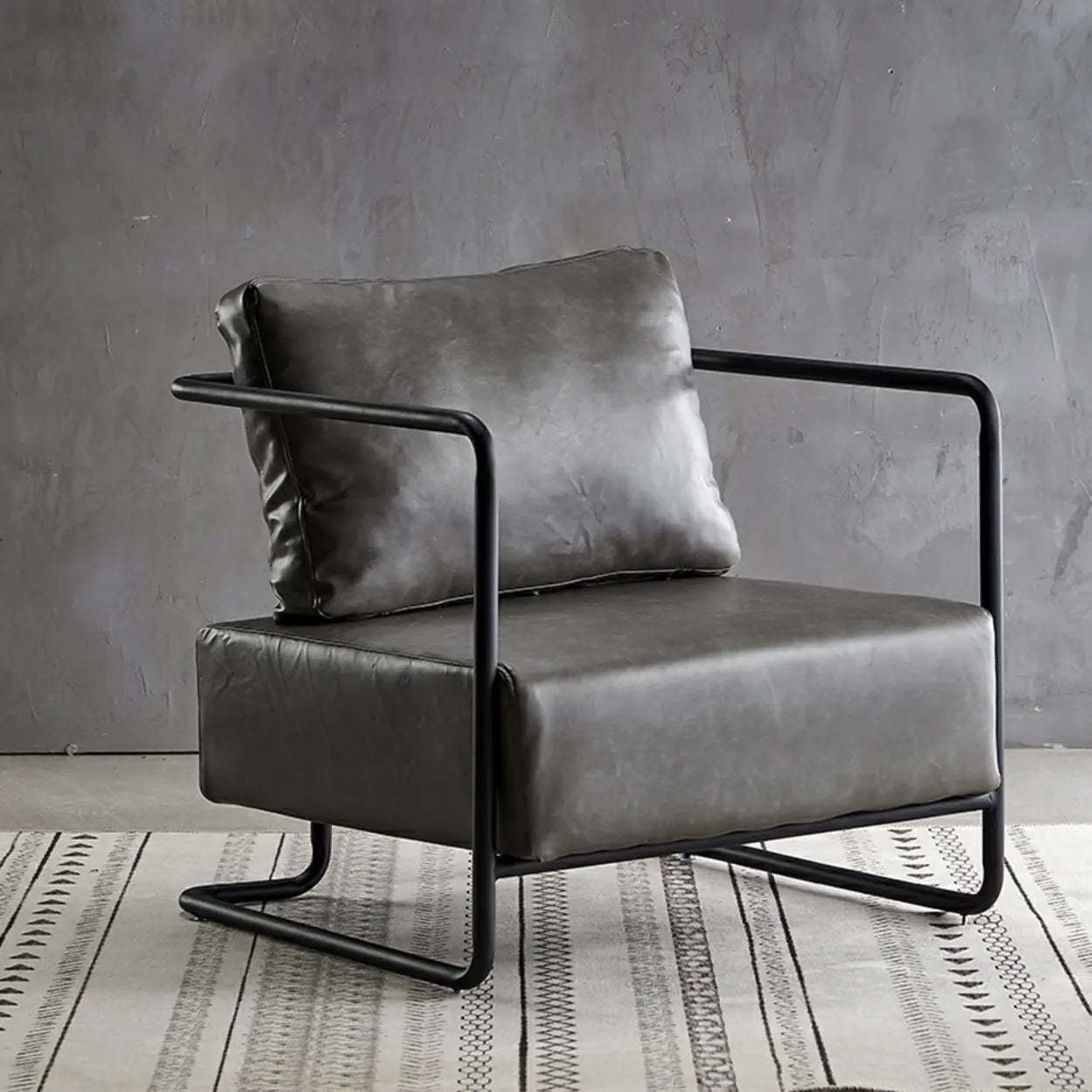 Modern Brown Leather Lounge Chair with Arms — Brown / Tech Cloth