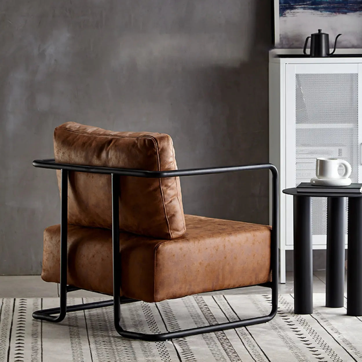 Modern Brown Leather Lounge Chair with Arms