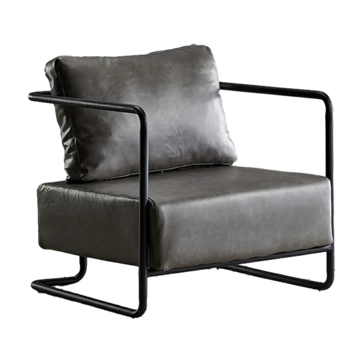 Modern Brown Leather Lounge Chair with Arms