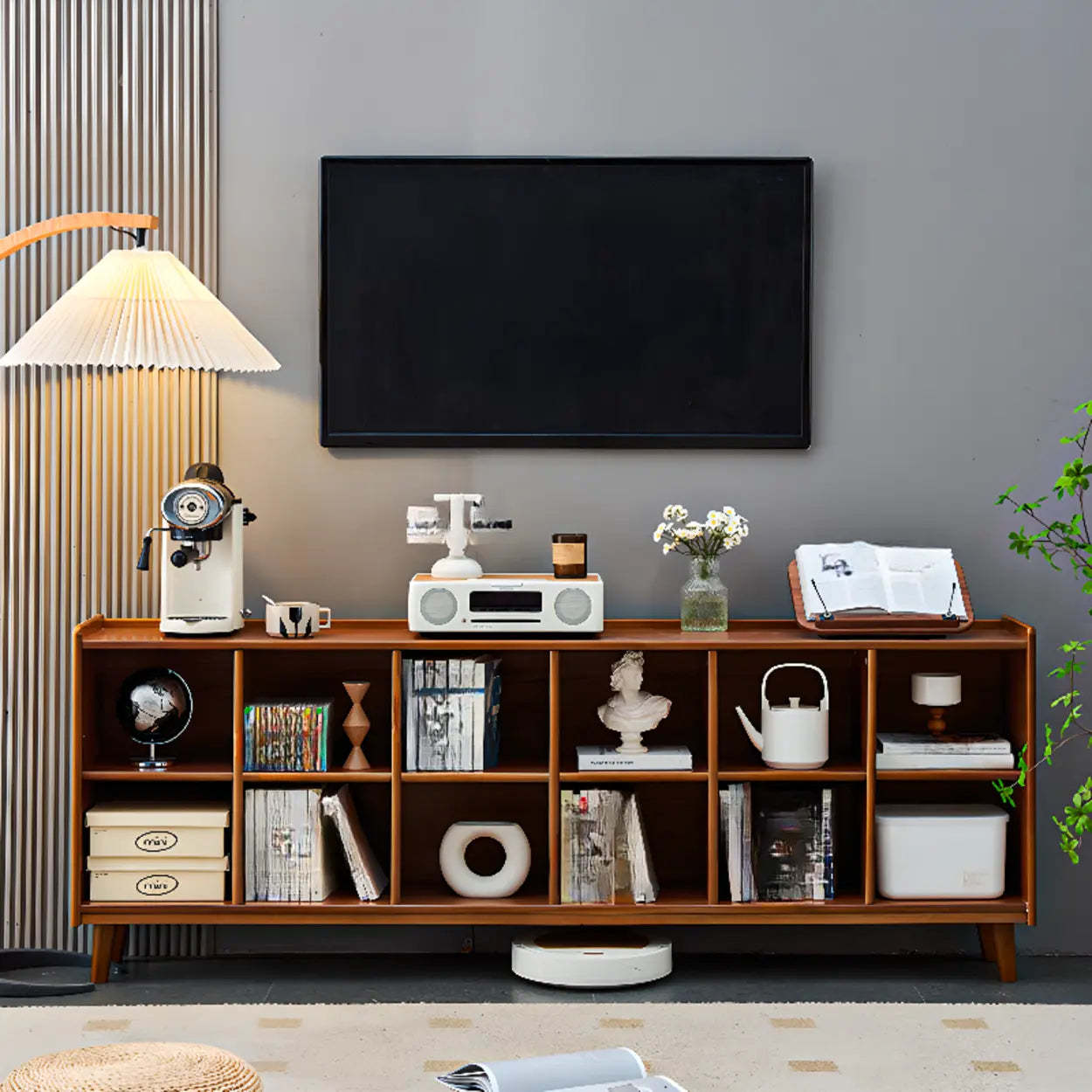 Brown Wood Rectangular Wide Bookcase