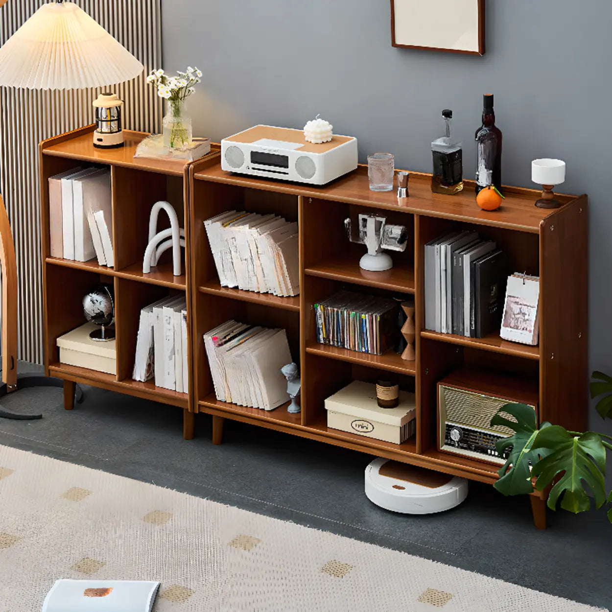 Brown Wood Rectangular Wide Bookcase