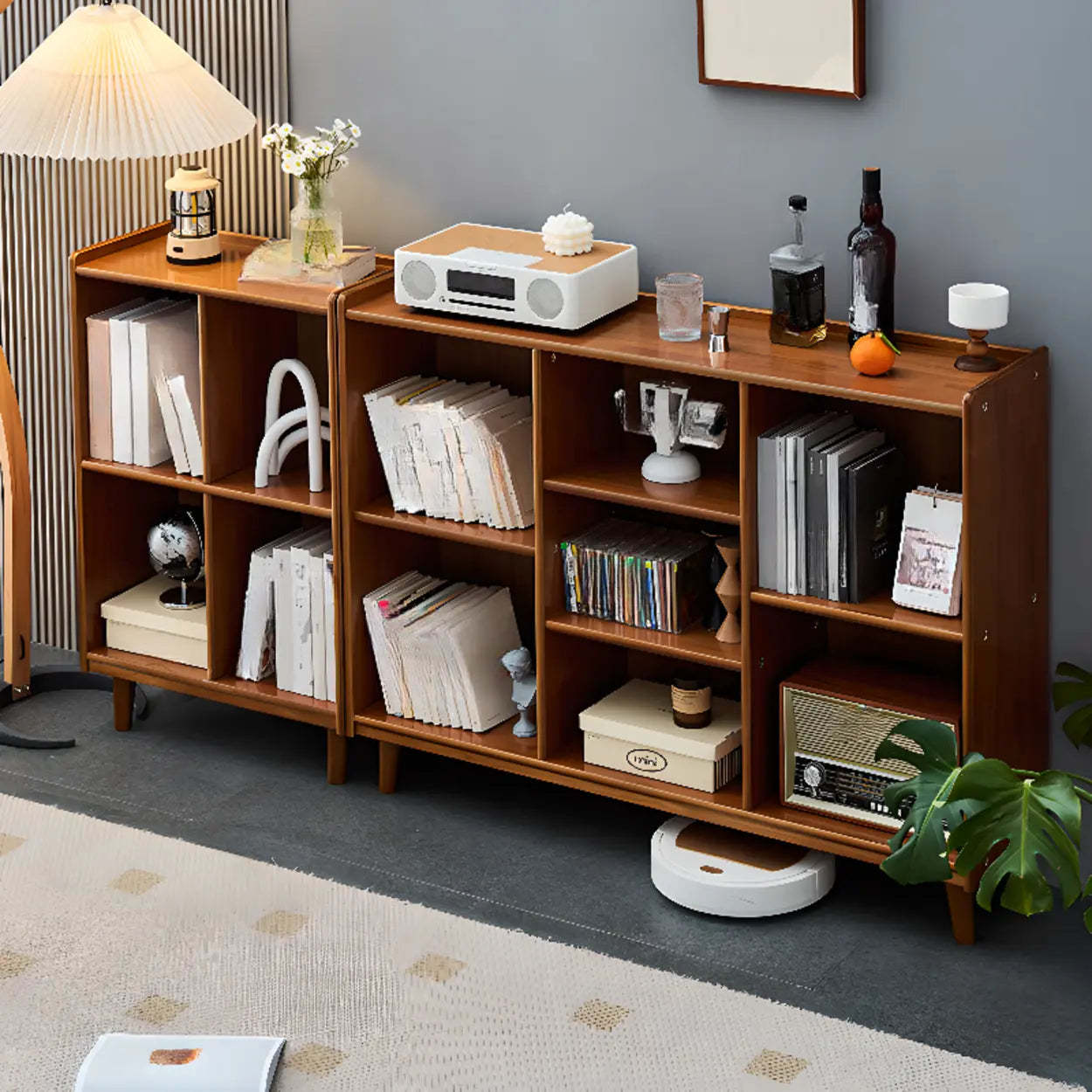 Brown Wood Rectangular Wide Bookcase