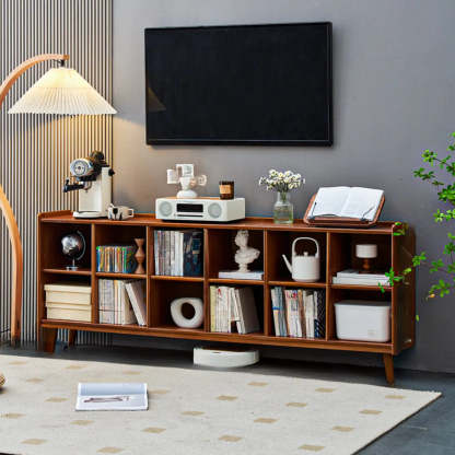 Brown Wood Rectangular Wide Bookcase