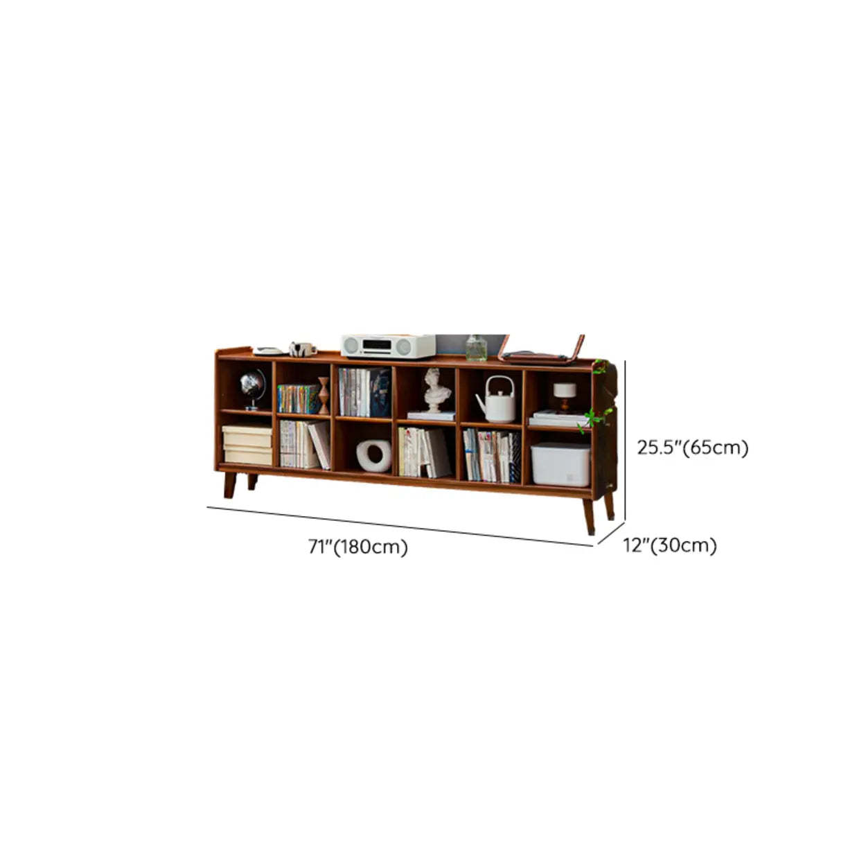 Brown Wood Rectangular Wide Bookcase