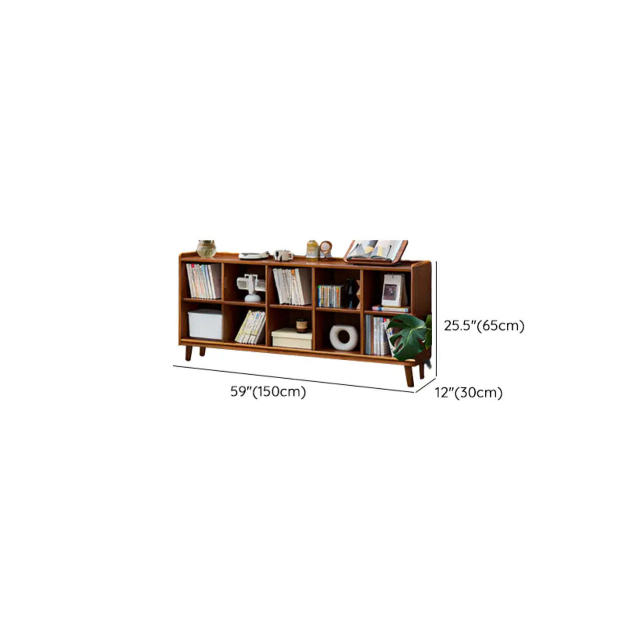 Brown Wood Rectangular Wide Bookcase