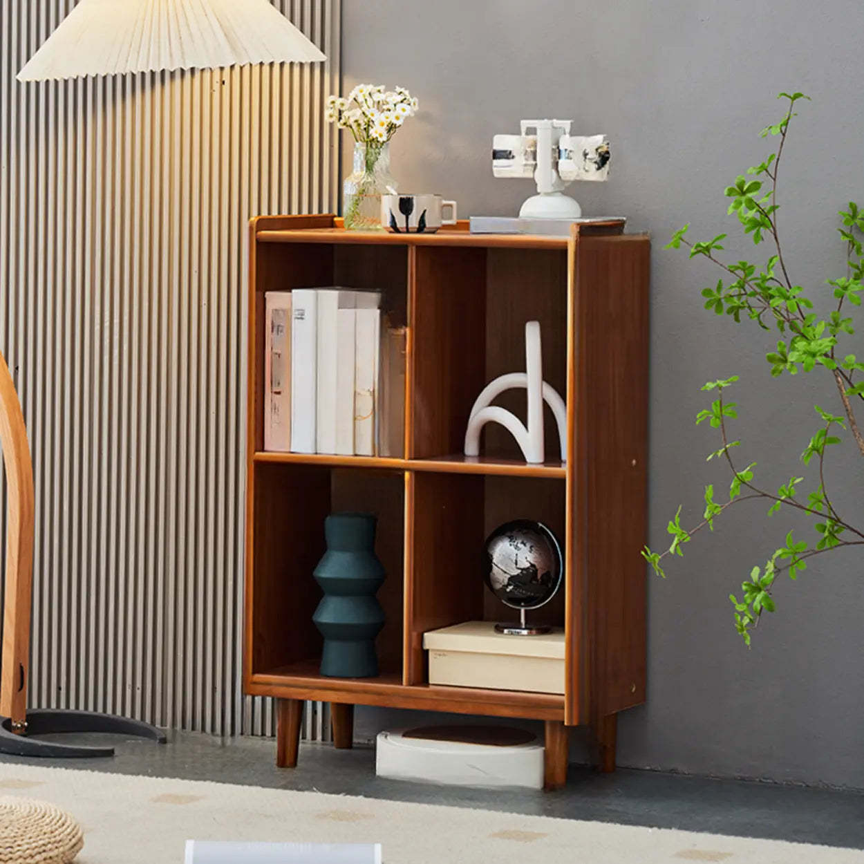 Brown Wood Rectangular Wide Bookcase
