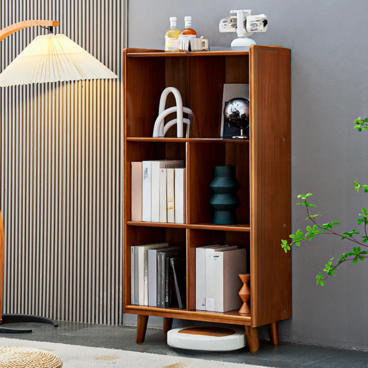 Brown Wood Rectangular Wide Bookcase