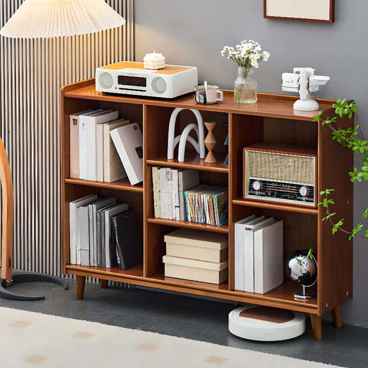 Brown Wood Rectangular Wide Bookcase