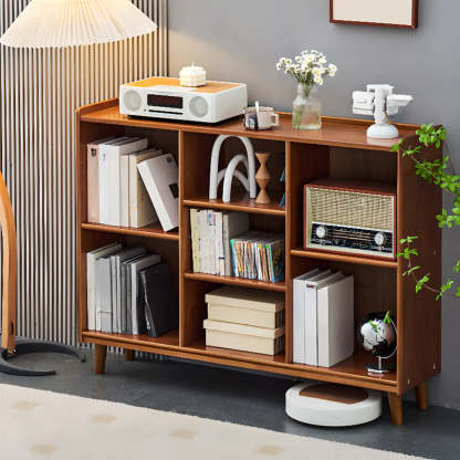 Brown Wood Rectangular Wide Bookcase