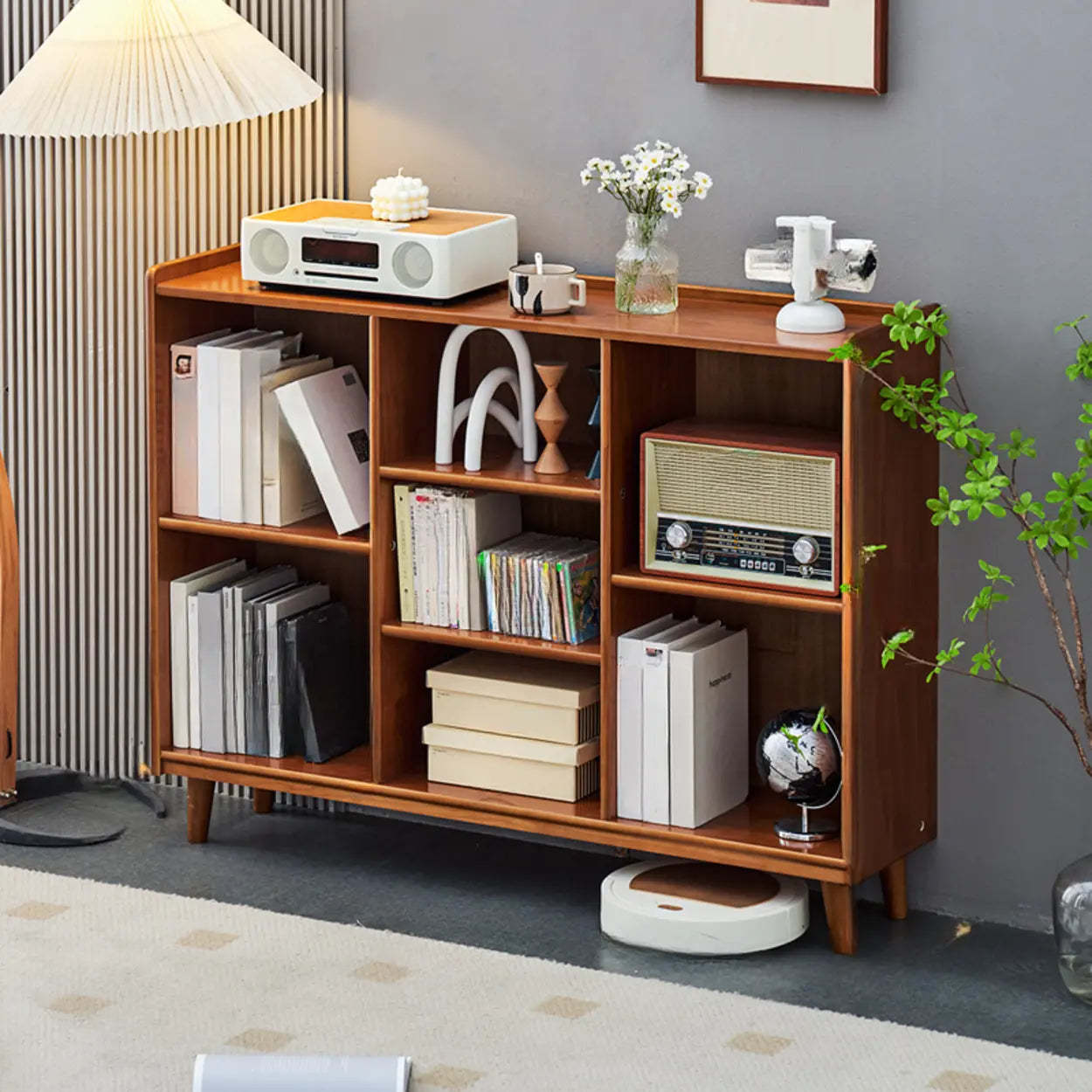 Brown Wood Rectangular Wide Bookcase