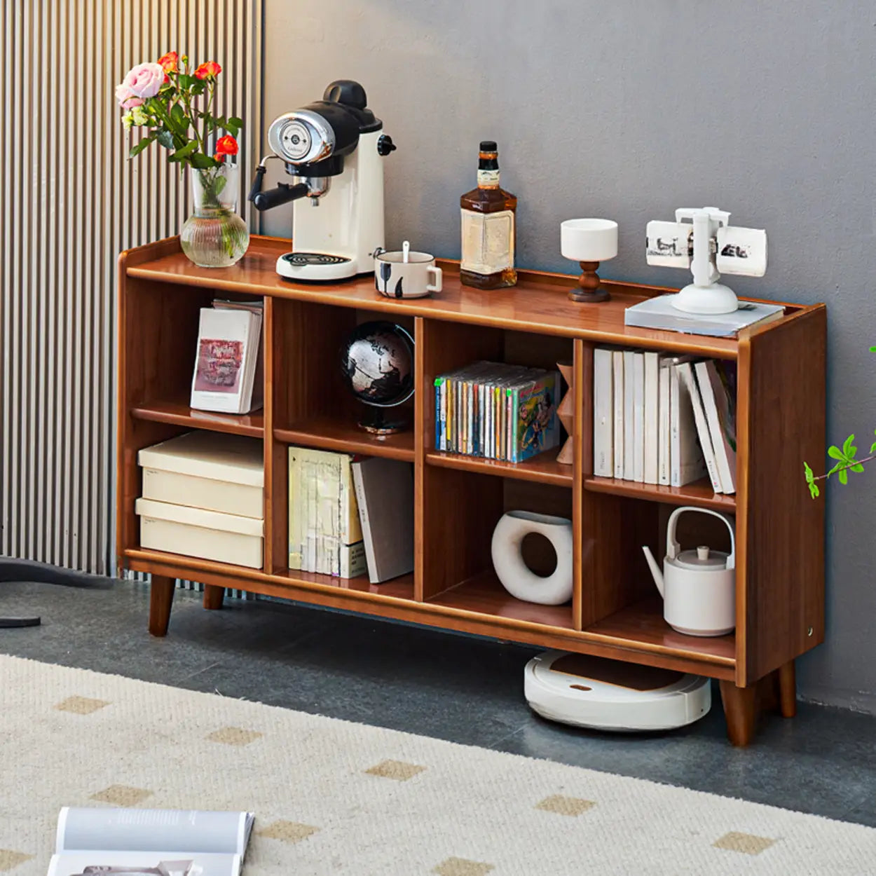 Brown Wood Rectangular Wide Bookcase