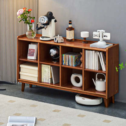 Brown Wood Rectangular Wide Bookcase