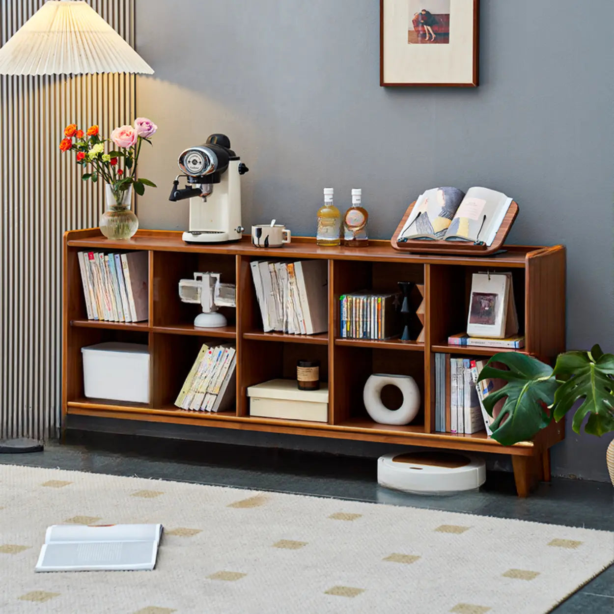 Brown Wood Rectangular Wide Bookcase