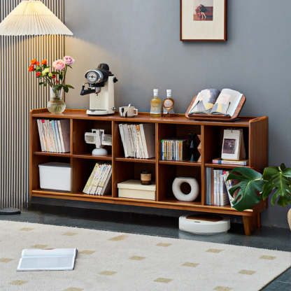 Brown Wood Rectangular Wide Bookcase