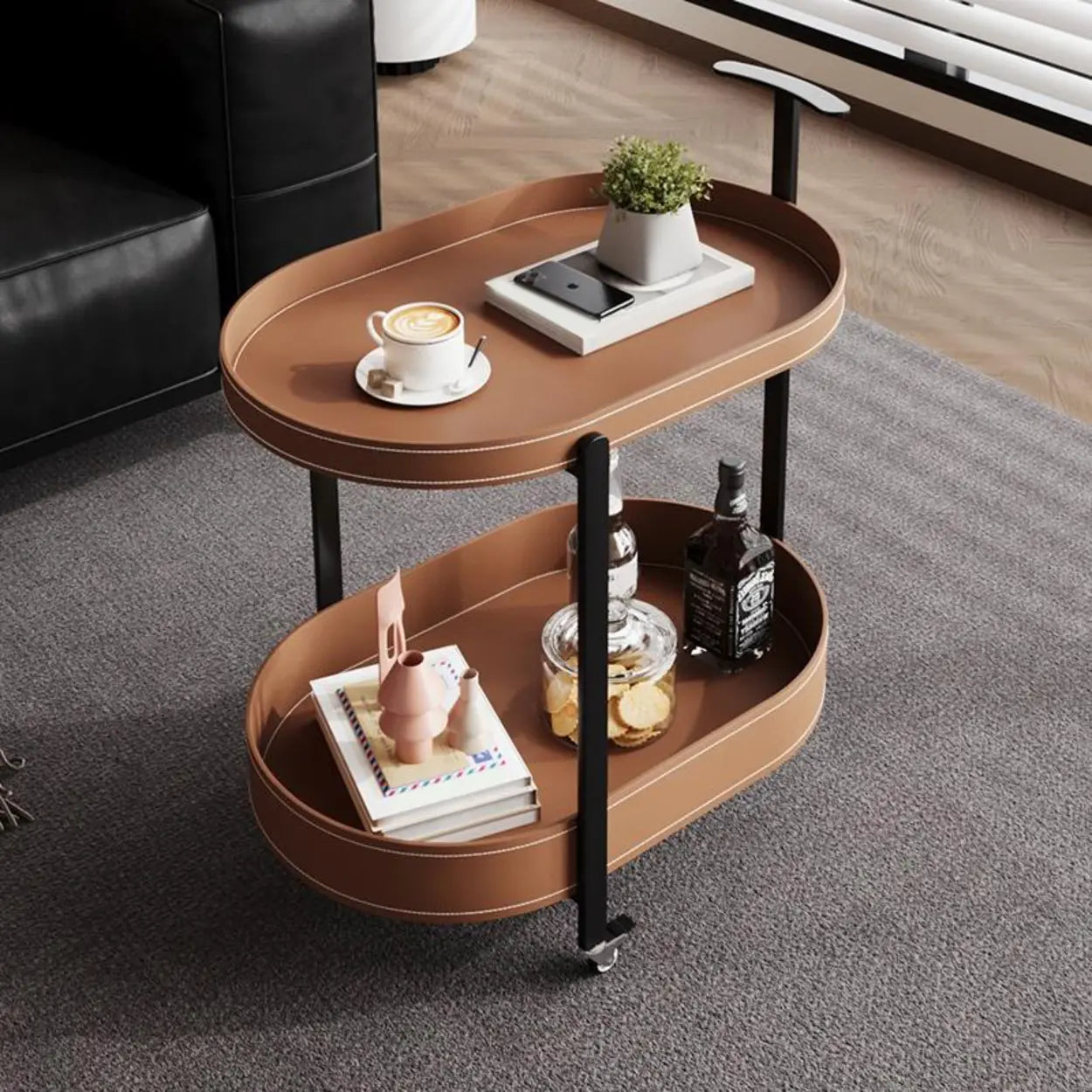 Lighom modern rollers oval brown coffee tables