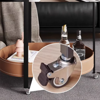 Modern Brown Oval Chairside Table with Rollers