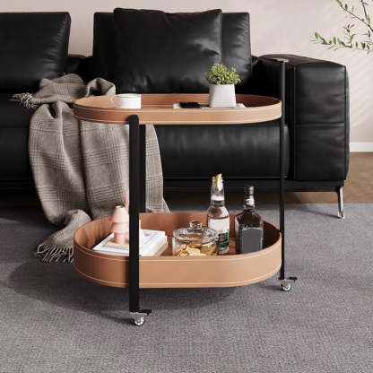 Modern Brown Oval Chairside Table with Rollers