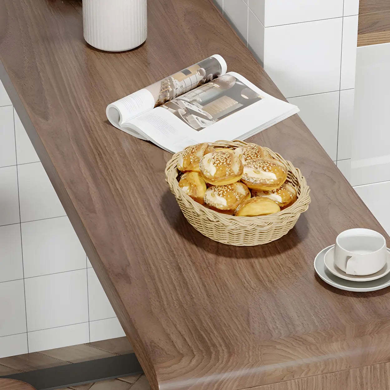 Modern Brown Rectangular Bar Table with Metal Leg