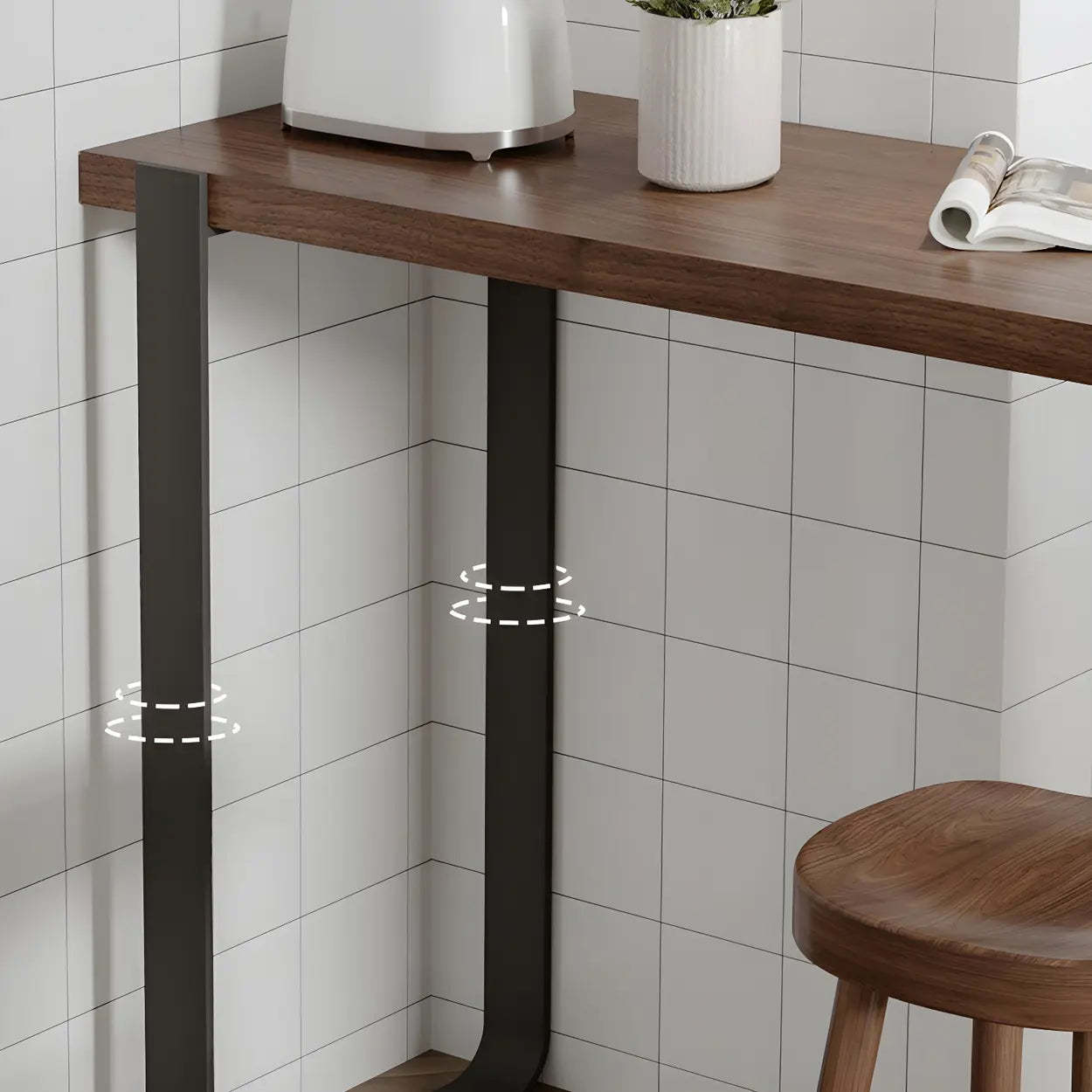 Modern Brown Rectangular Bar Table with Metal Leg