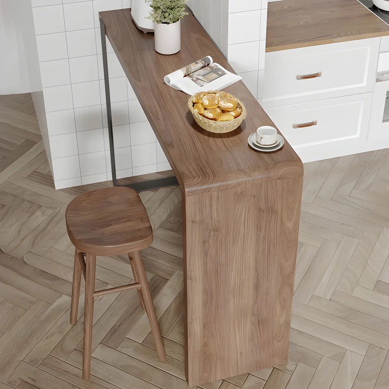 Modern Brown Rectangular Bar Table with Metal Leg