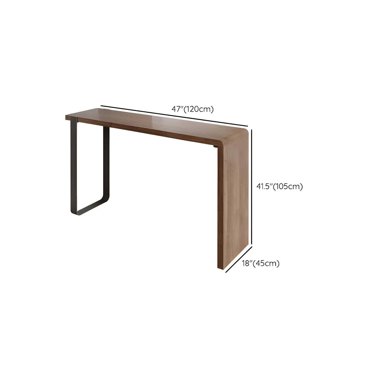 Modern Brown Rectangular Bar Table with Metal Leg