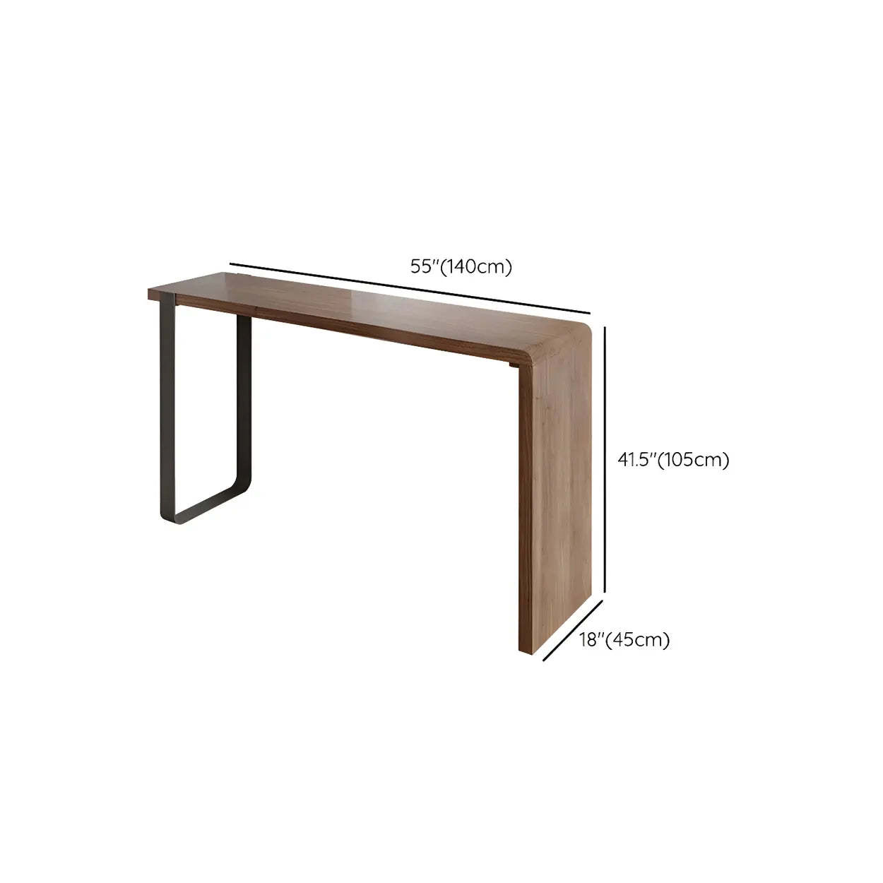 Modern Brown Rectangular Bar Table with Metal Leg