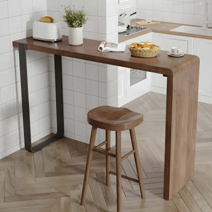 Modern Brown Rectangular Bar Table with Metal Leg — Table Only