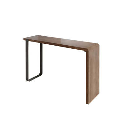 Modern Brown Rectangular Bar Table with Metal Leg — Table Only