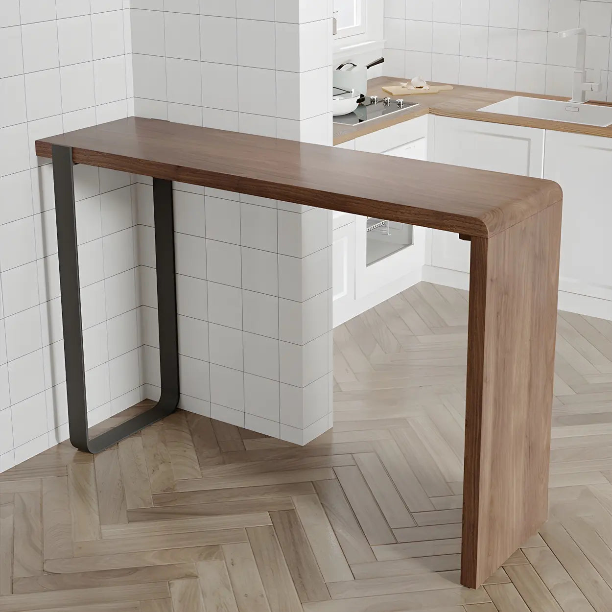Modern Brown Rectangular Bar Table with Metal Leg