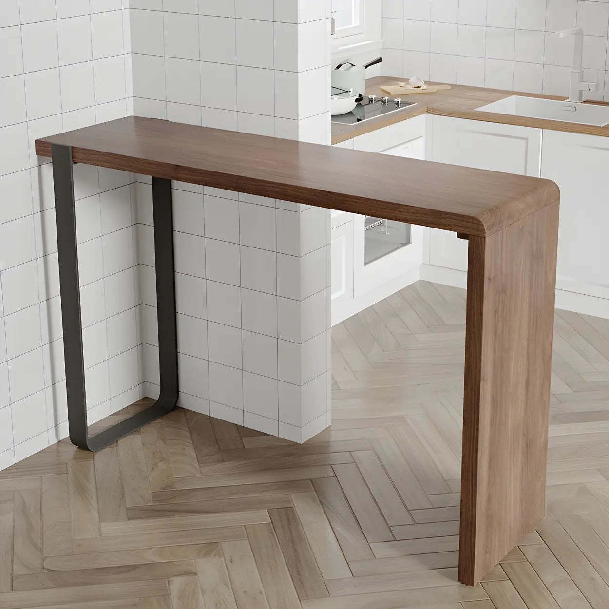 Modern Brown Rectangular Bar Table with Metal Leg