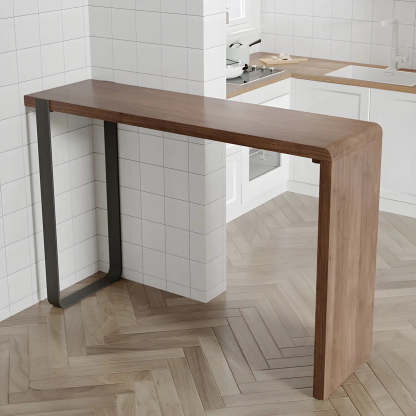 Modern Brown Rectangular Bar Table with Metal Leg