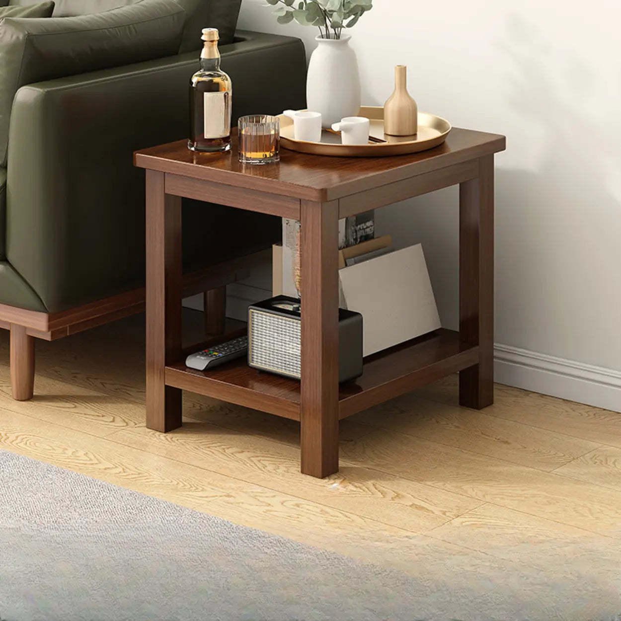 Modern Brown Rectangular Wood End Table