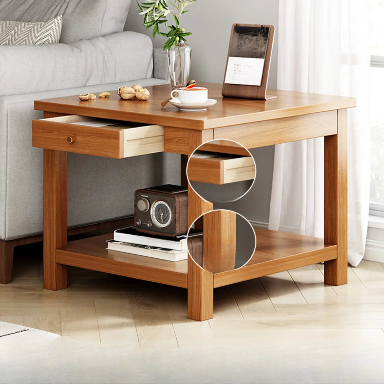 Modern Brown Rectangular Wood End Table