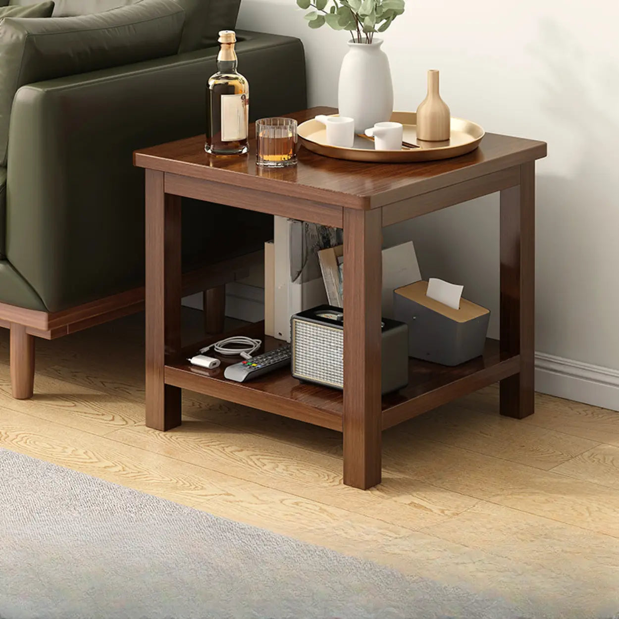 Modern Brown Rectangular Wood End Table