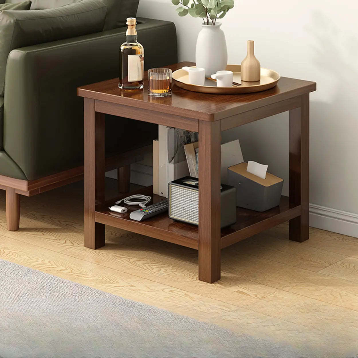 Modern Brown Rectangular Wood End Table
