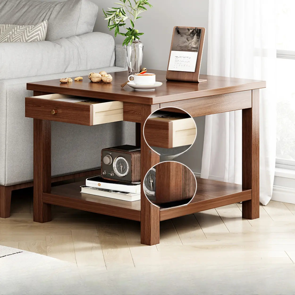 Modern Brown Rectangular Wood End Table