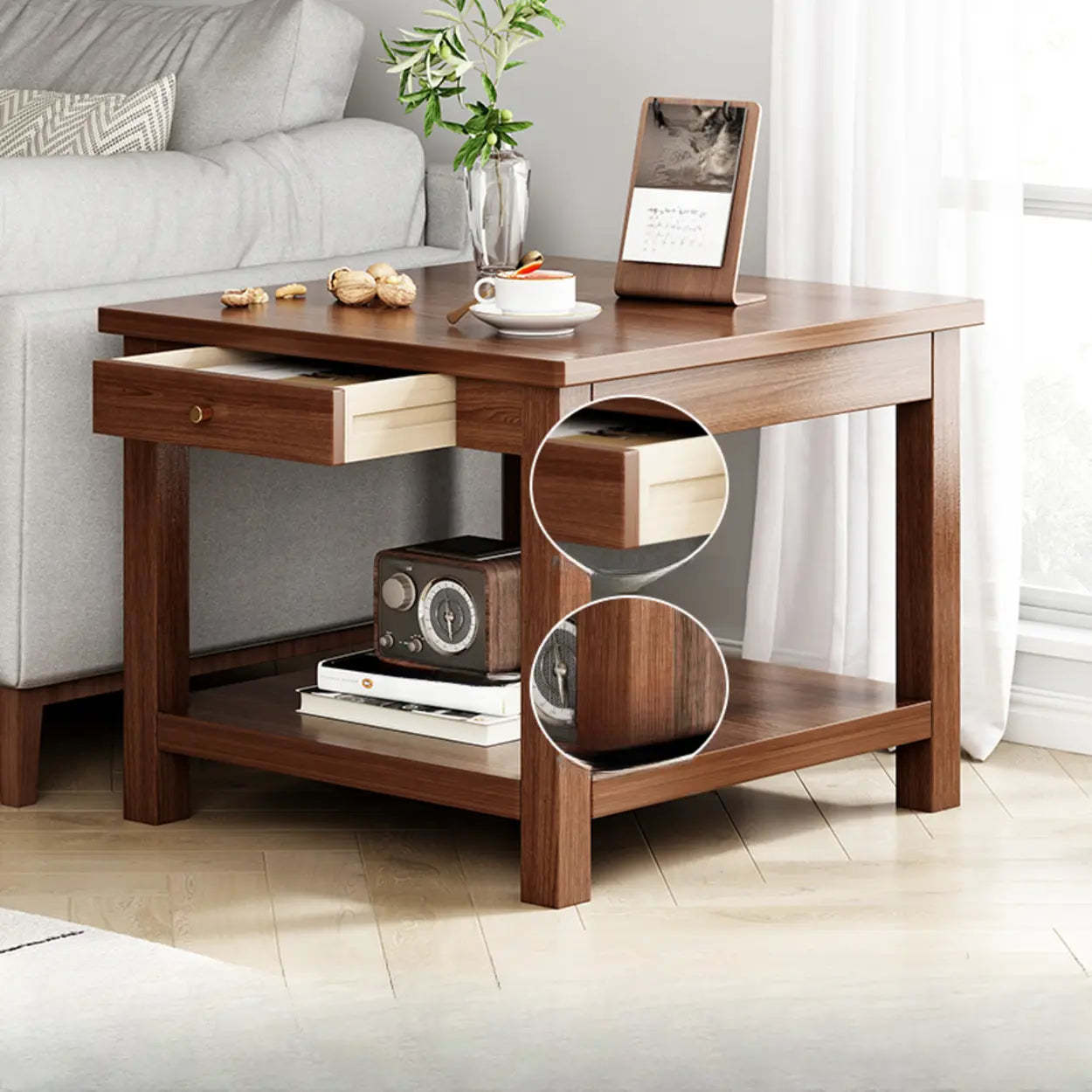 Modern Brown Rectangular Wood End Table