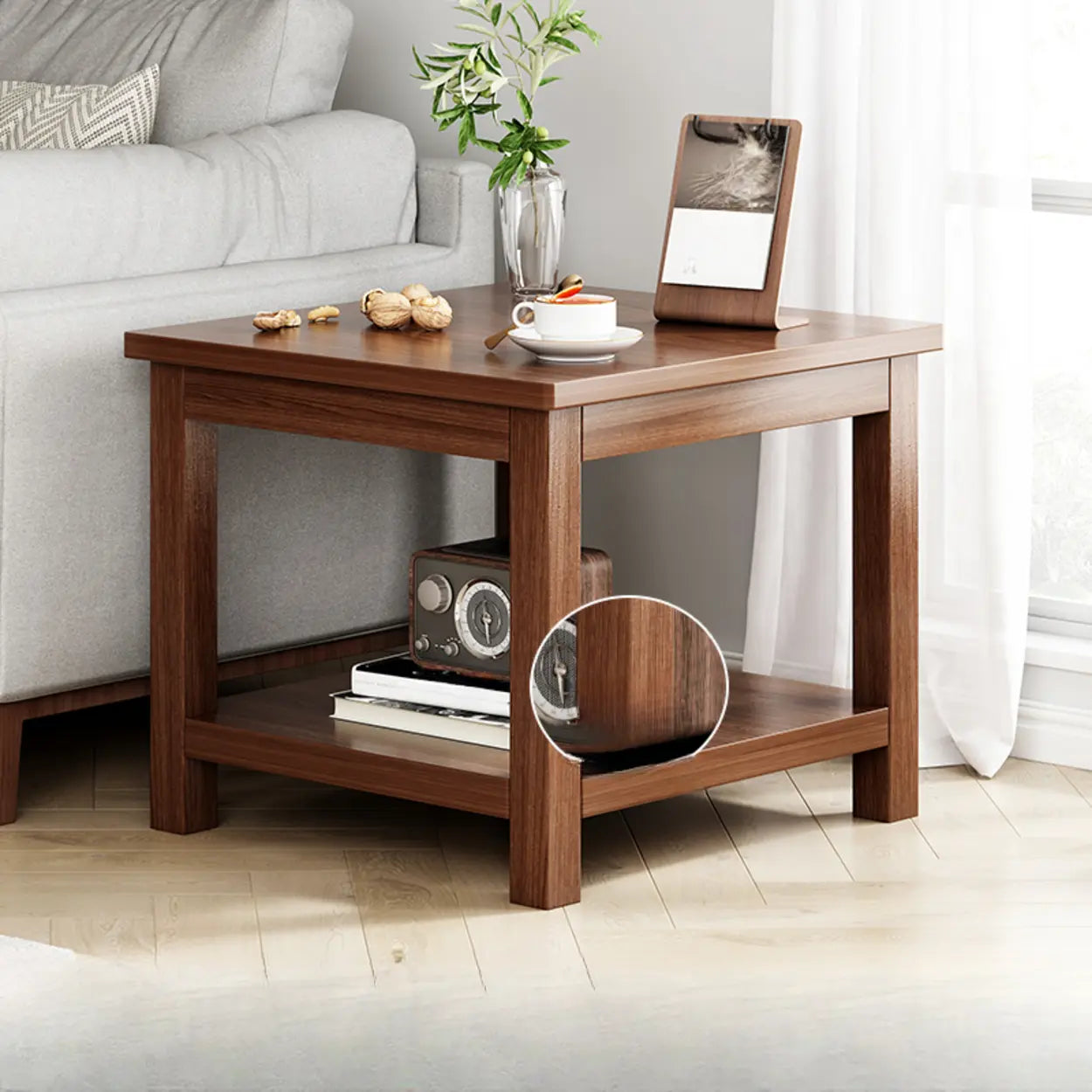 Modern Brown Rectangular Wood End Table