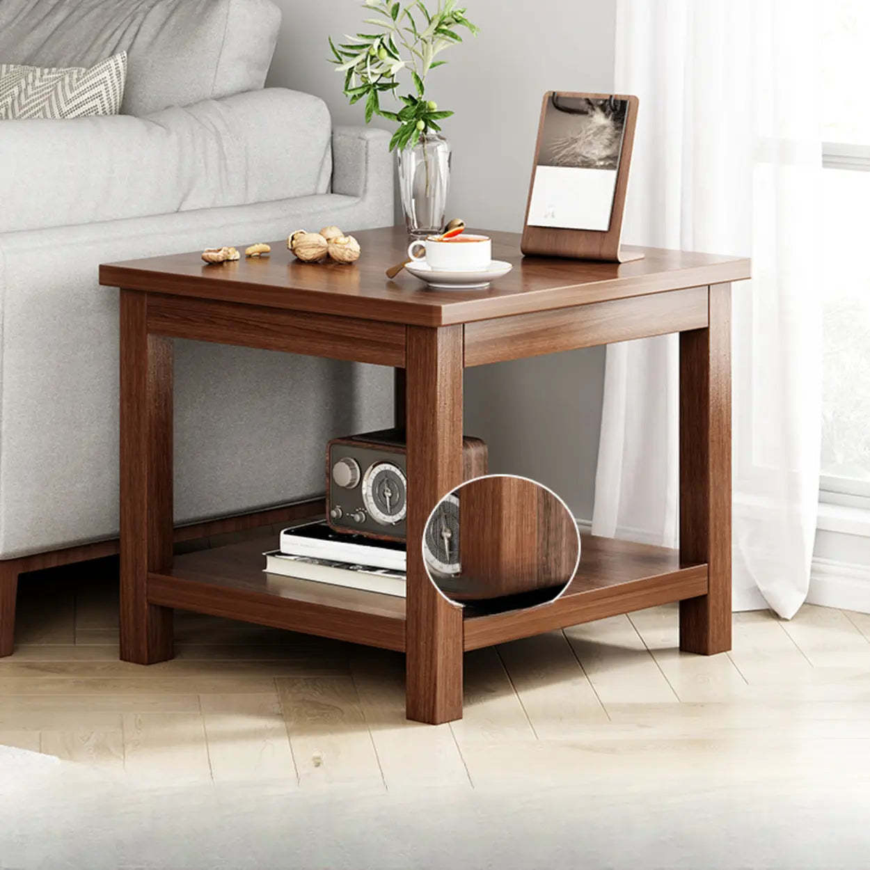 Modern Brown Rectangular Wood End Table