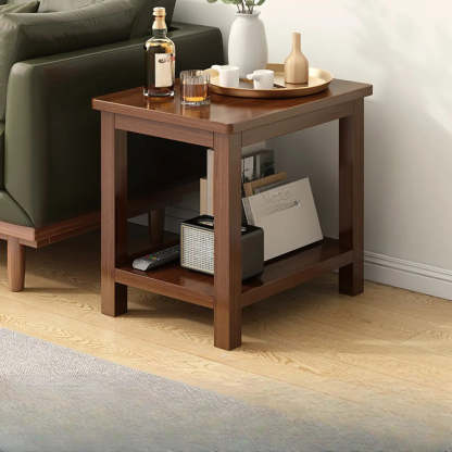Modern Brown Rectangular Wood End Table — Black Walnut / Drawers Included