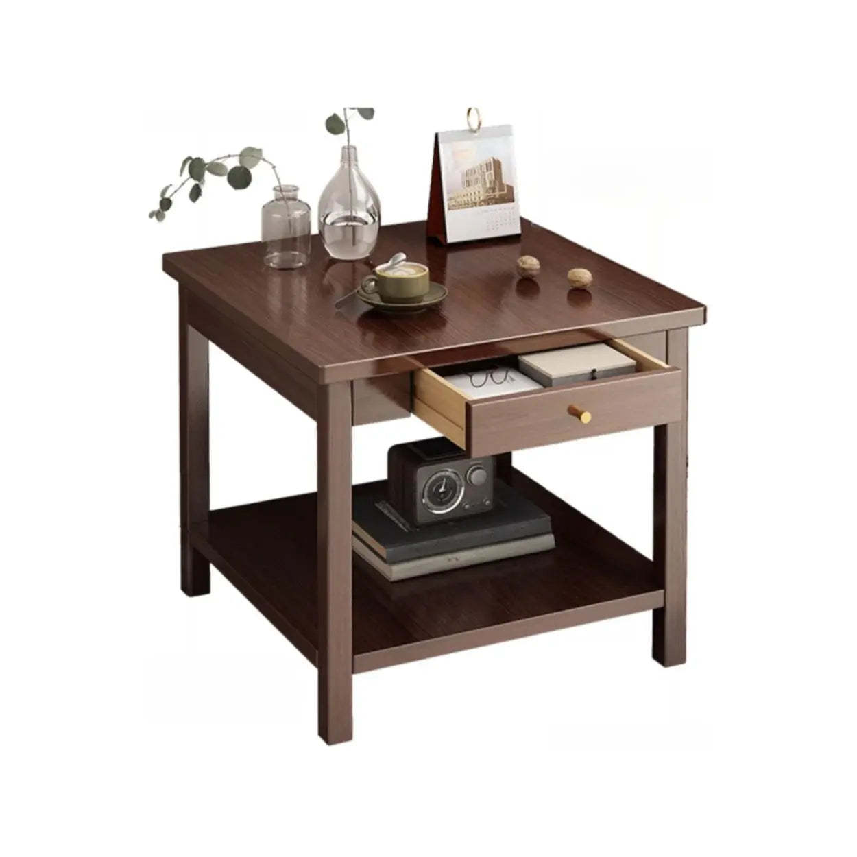 Modern Brown Rectangular Wood End Table