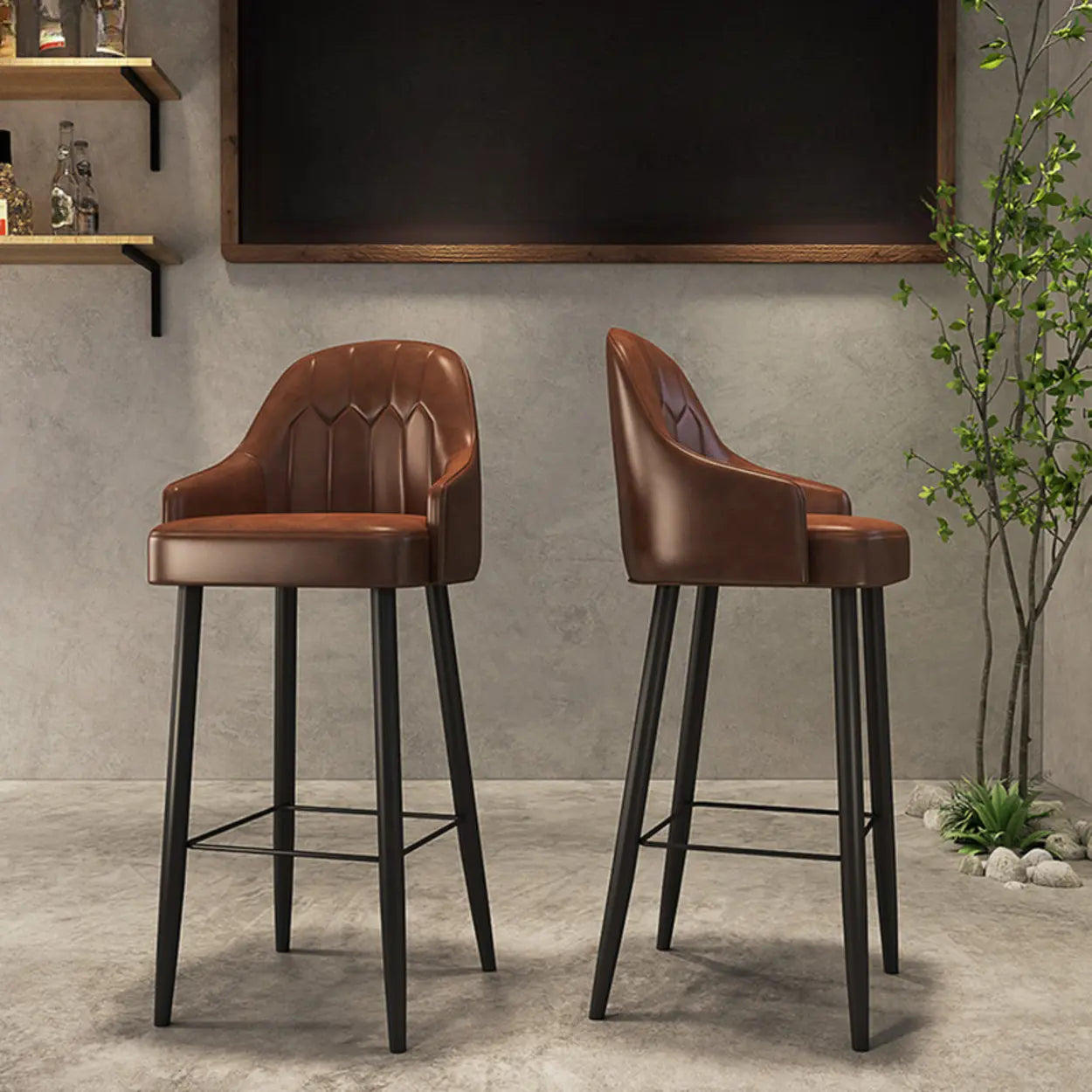 Modern Brown Square Leather Bar Stool