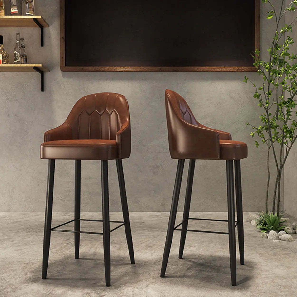 Modern Brown Square Leather Bar Stool