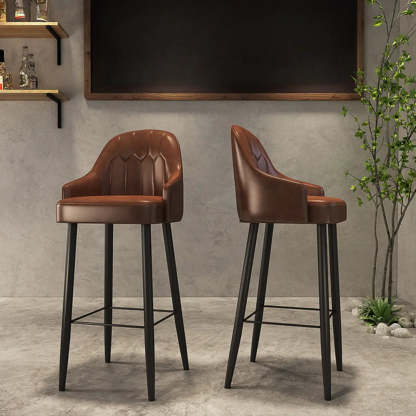 Modern Brown Square Leather Bar Stool