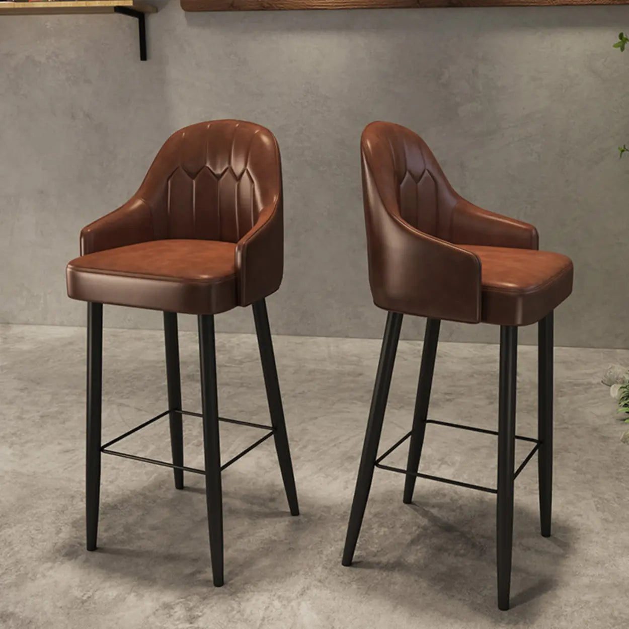 Modern Brown Square Leather Bar Stool